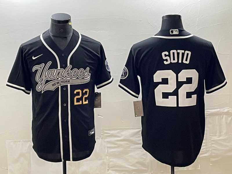 Mens New York Yankees #22 Juan Soto Number Black With Patch Cool Base Stitched Baseball Jersey->new york yankees->MLB Jersey